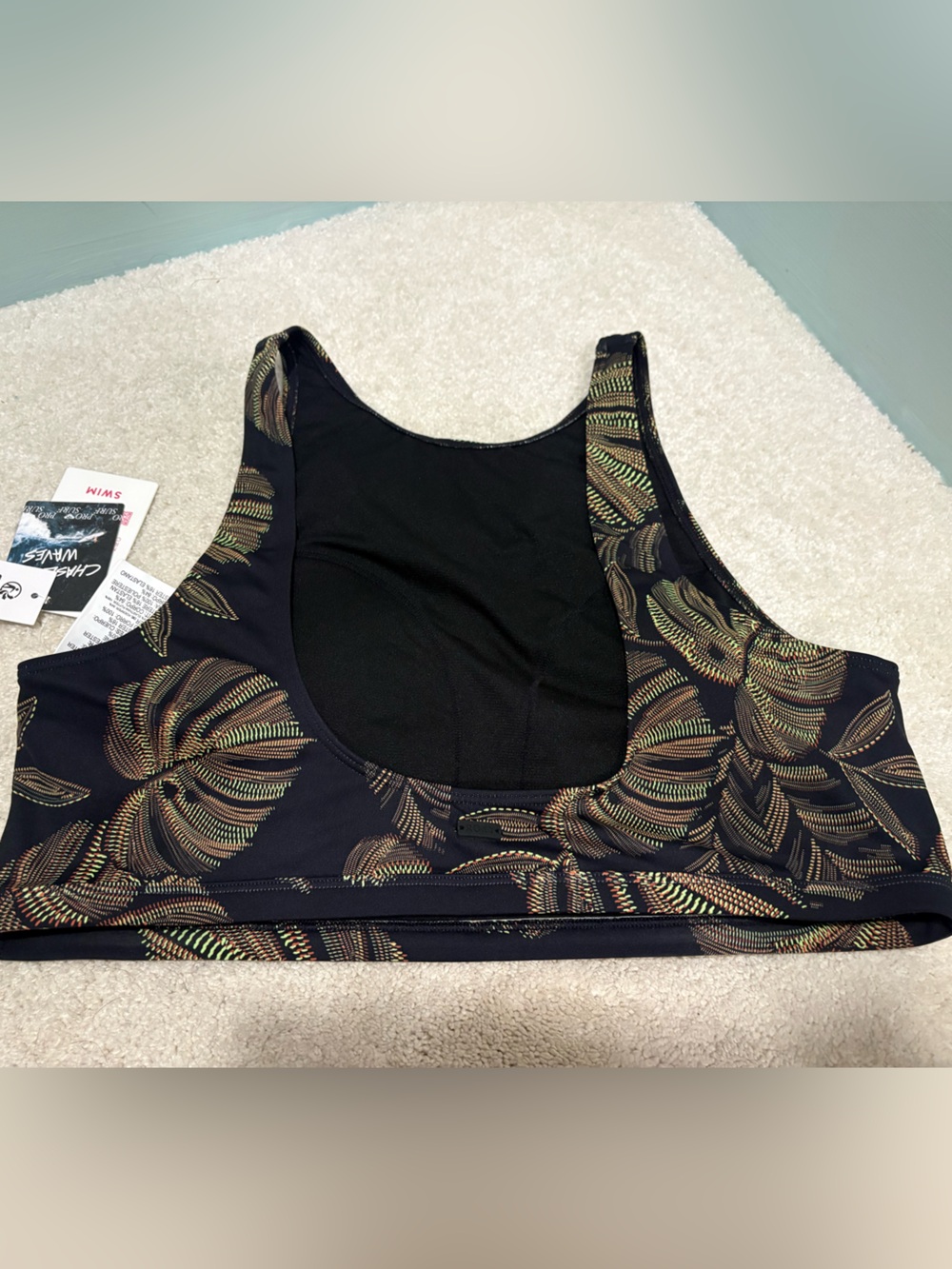 NWT Roxy Black High Neck Swim Top with Scoop Back Size XL - Picture 2 of 3
